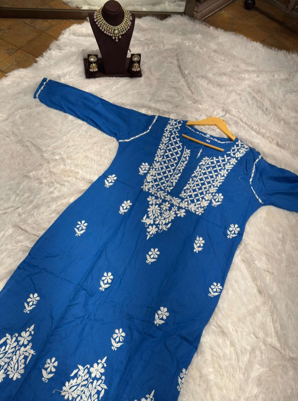 Royal Blue Chikankari Kurti for Women | Straight Fit Ethnic Wear