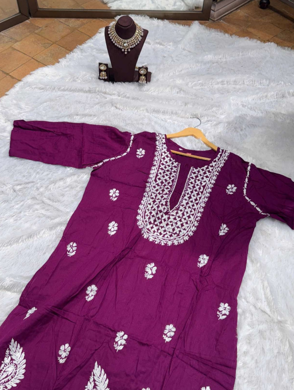Wine Purple Chikankari Kurti for Women | Straight Fit Ethnic Wear