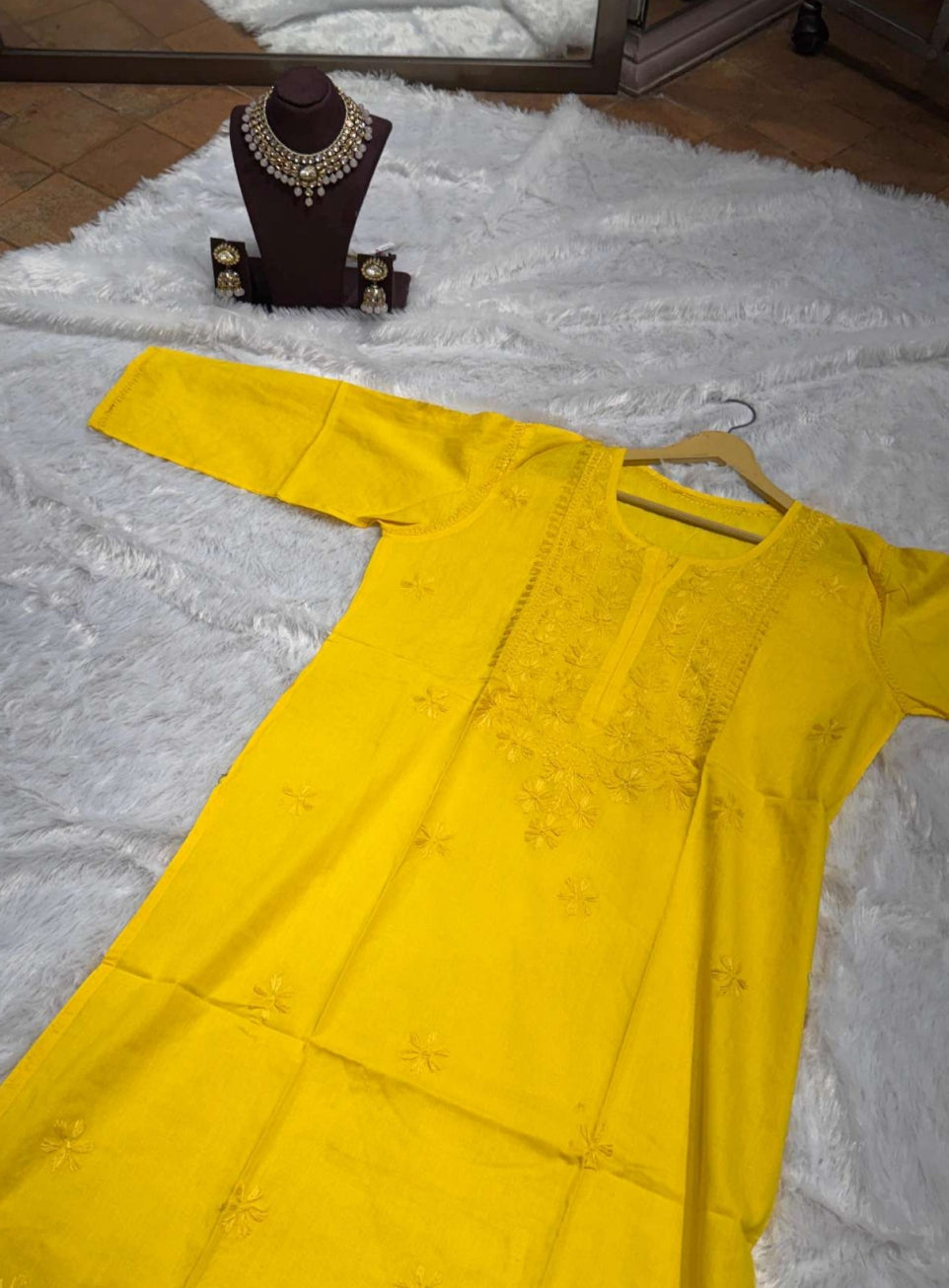 Yellow Chikankari Kurti for Women | Anarkali Style Ethnic Wear