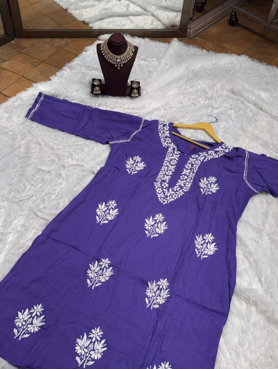 Purple Chikankari Kurti for Women | Straight Fit Ethnic Wear