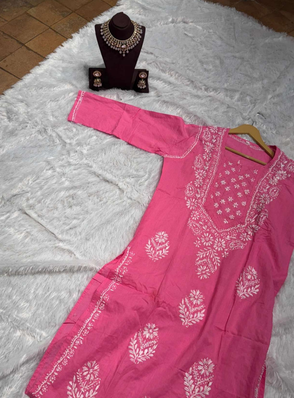 Pink  Chikankari Kurti for Women | Straight Fit Ethnic Wear
