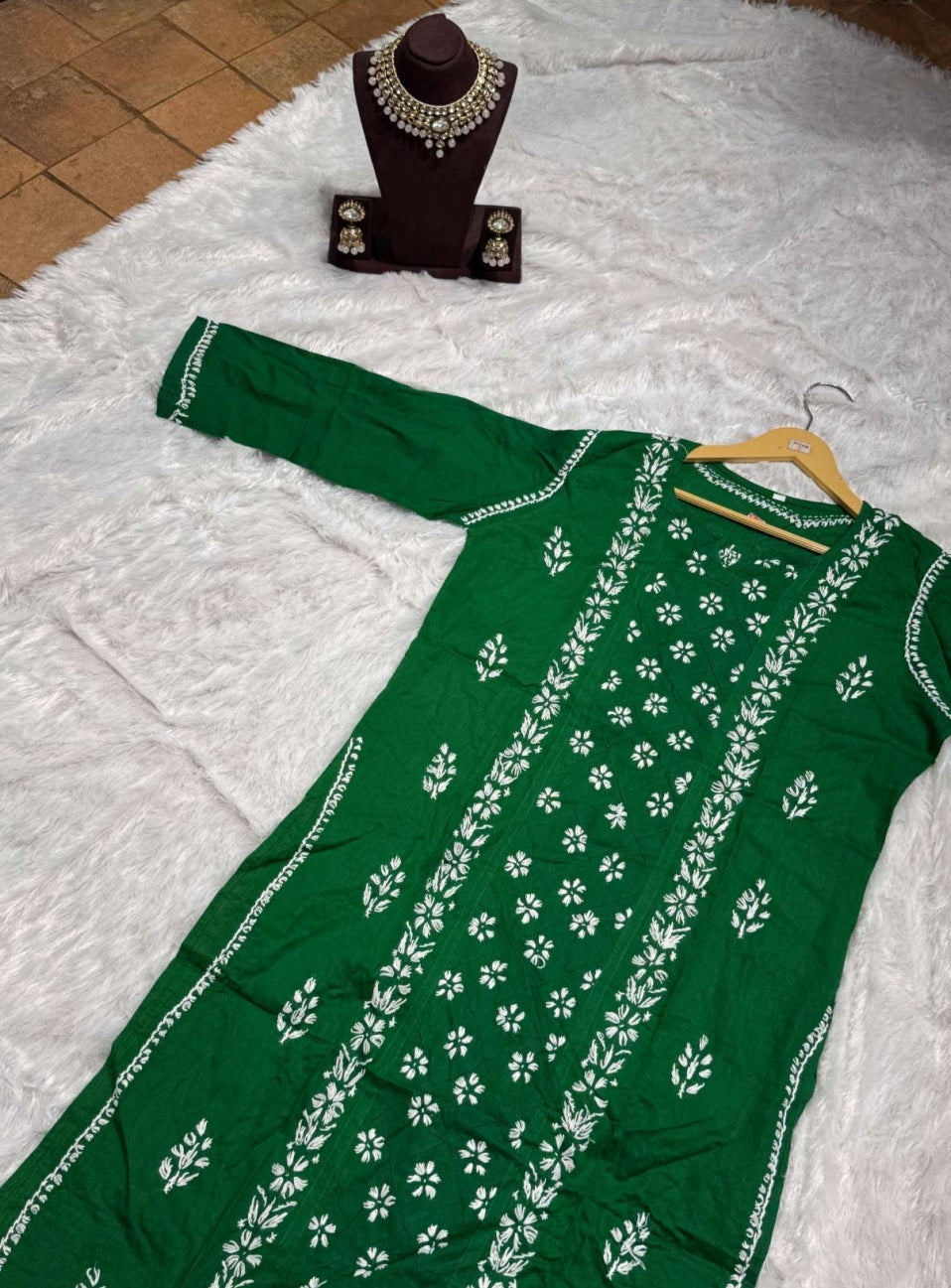 Green Chikankari Kurti for Women | Straight Fit Ethnic Wear