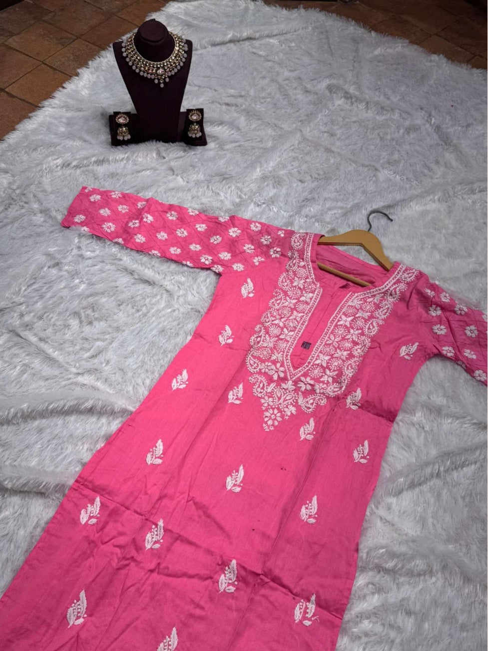 Pink Chikankari Kurti for Women | Straight Fit Ethnic Wear