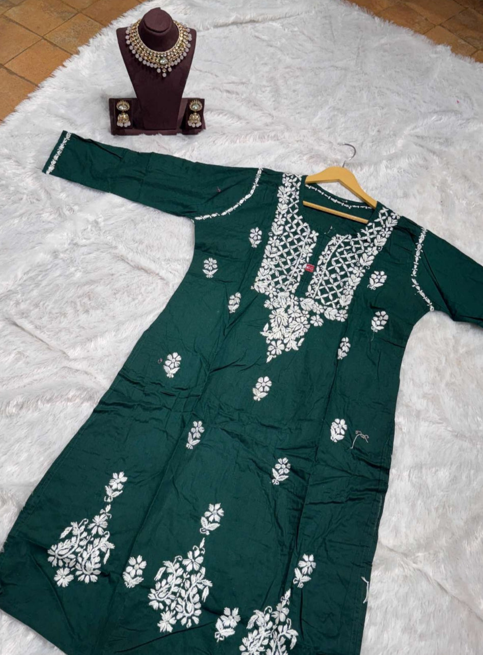 Green Chikankari Kurti
