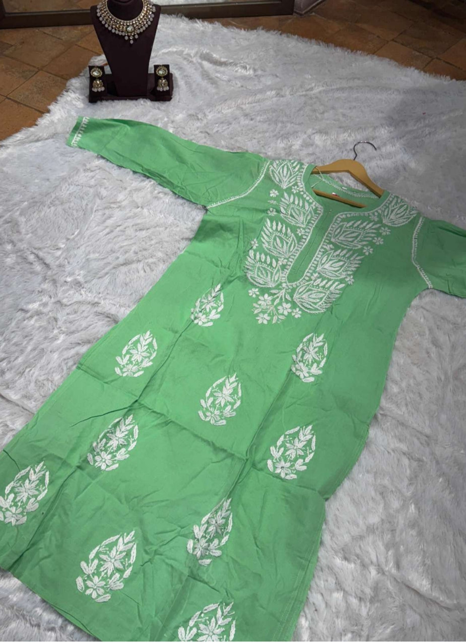 Pastel Green Chikankari Kurti for Women | Straight Fit Ethnic Wear