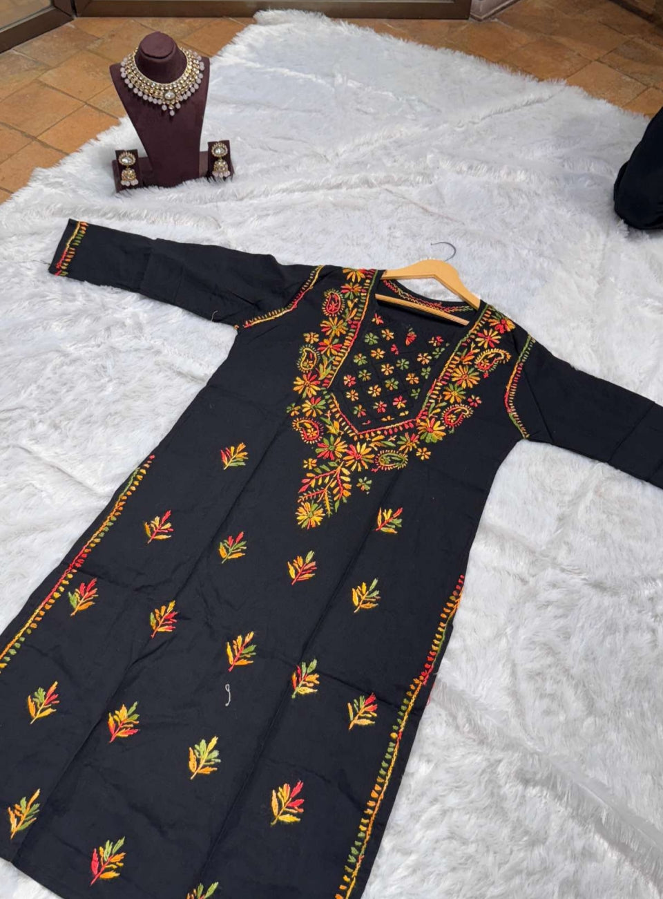 Black Chikankari Kurti for Women | Straight Fit Ethnic Wear