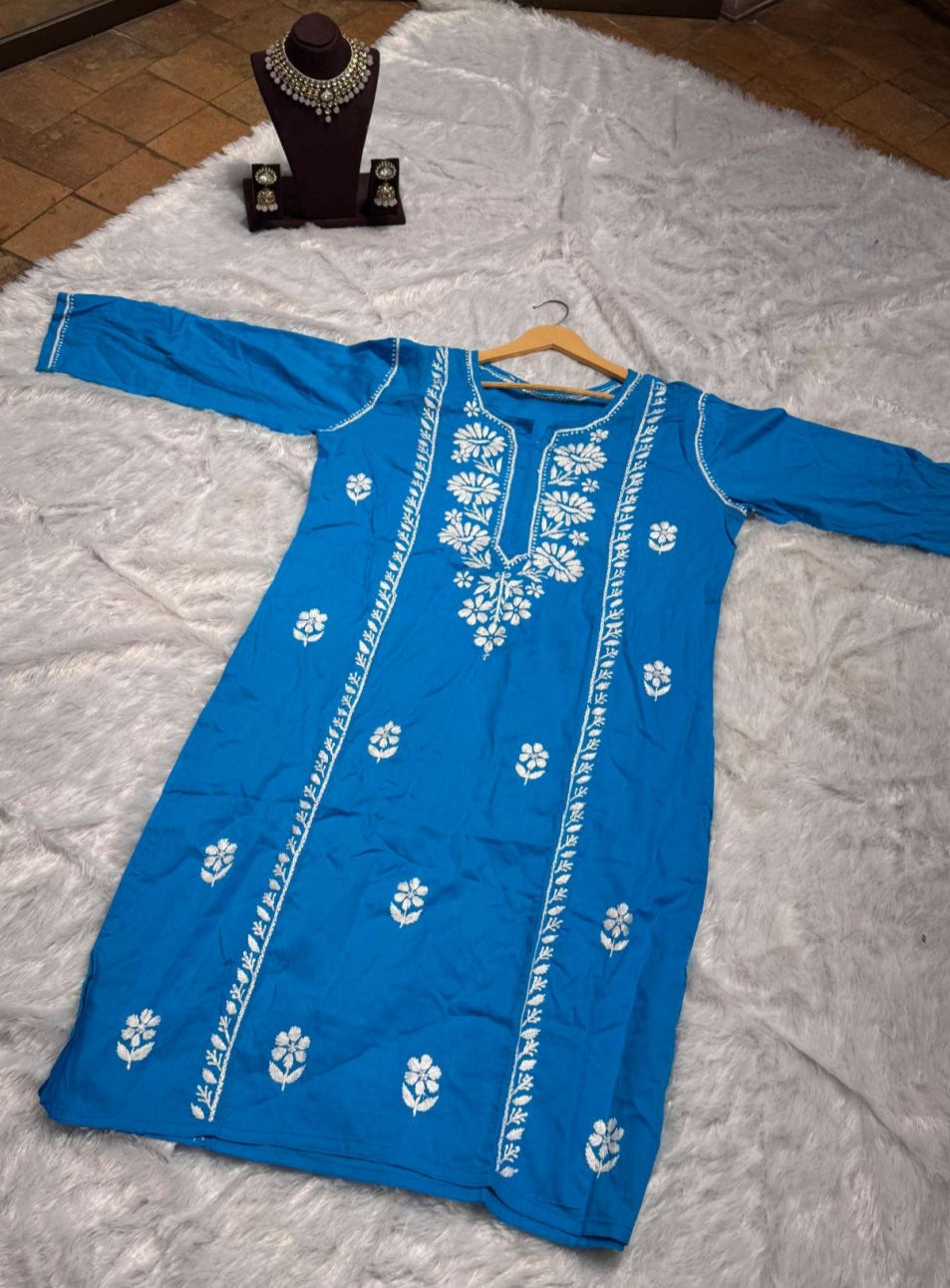 Blue Chikankari Kurti for Women | Straight Fit Ethnic Wear