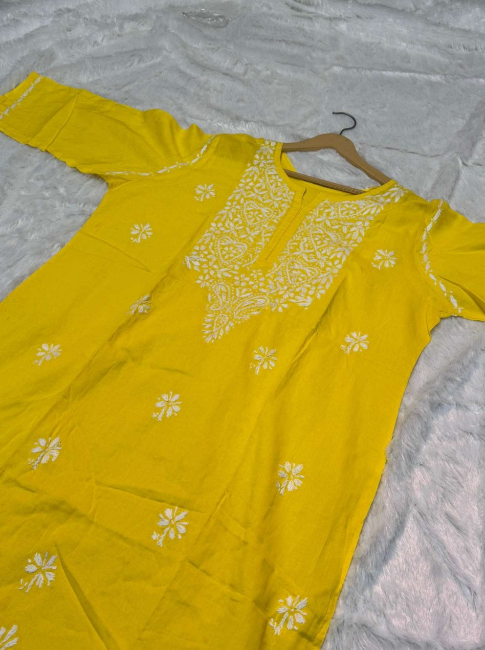 Yellow Chikankari Kurti for Women | Ethnic Wear