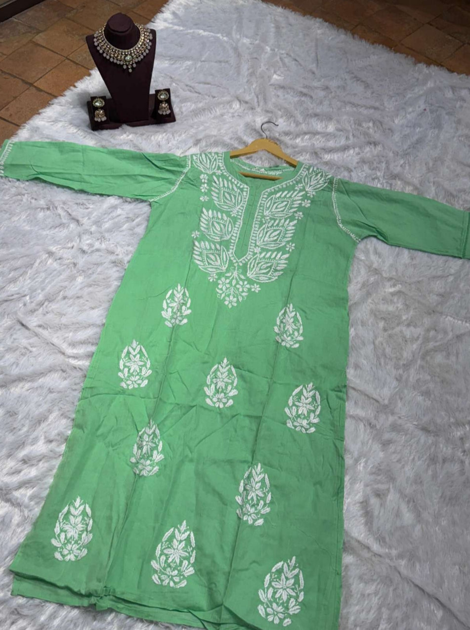 Mint Green Chikankari Kurti for Women | Straight Fit Ethnic Wear
