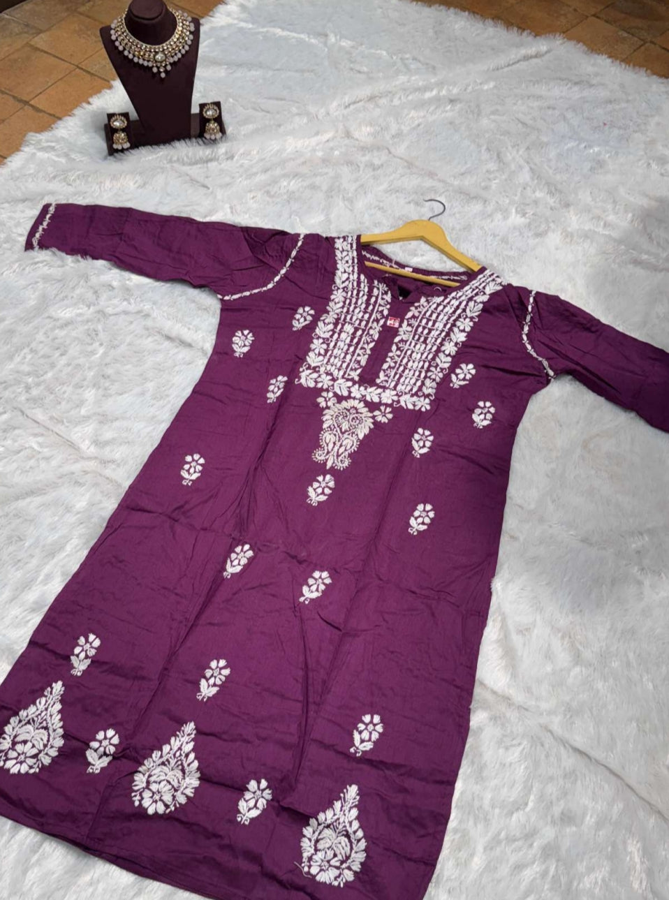 Wine Purple Chikankari Kurti for Women | Straight Fit Ethnic Wear